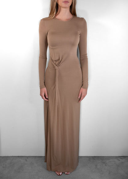 Saint Laurent Camel Long Sleeve Maxi Dress