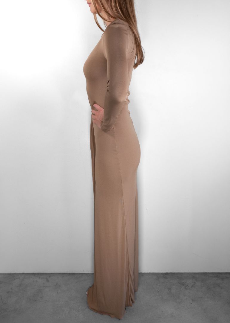 Saint Laurent Camel Long Sleeve Maxi Dress
