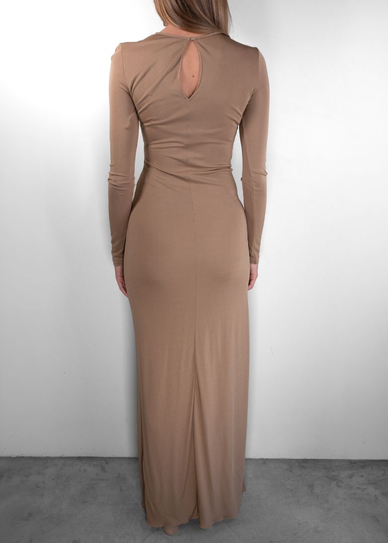 Saint Laurent Camel Long Sleeve Maxi Dress