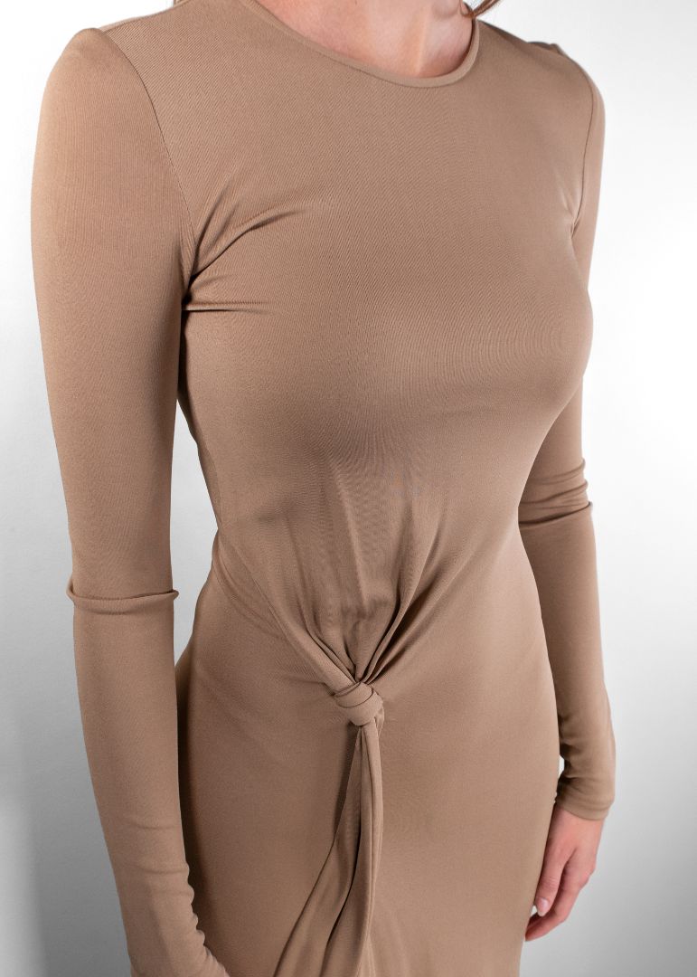 Saint Laurent Camel Long Sleeve Maxi Dress