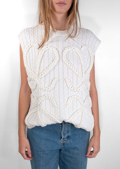 Loewe Ivory Anagram Cable Knit Wool Vest
