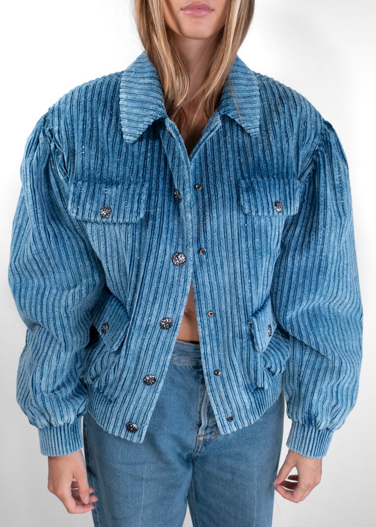 Chanel Dusty Blue Metiers D'art Corduroy Jacket