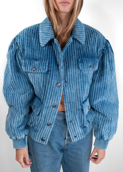 Chanel Dusty Blue Metiers D'art Corduroy Jacket