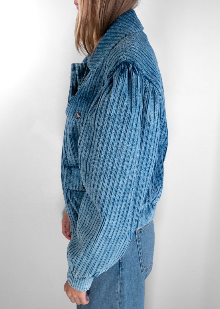 Chanel Dusty Blue Metiers D'art Corduroy Jacket