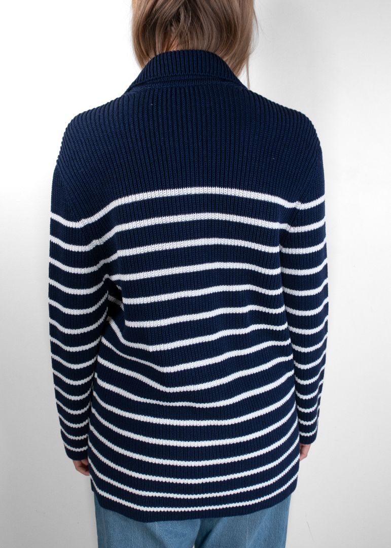 Gucci Navy And Ivory Striped Knit Cardigan