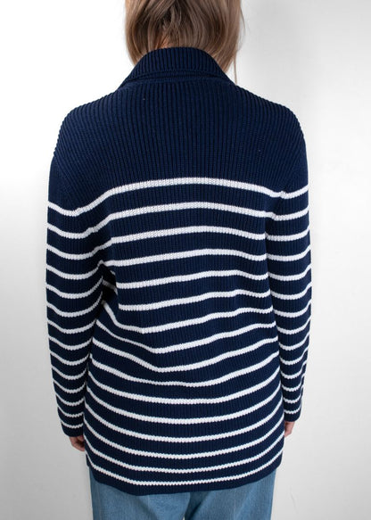 Gucci Navy And Ivory Striped Knit Cardigan