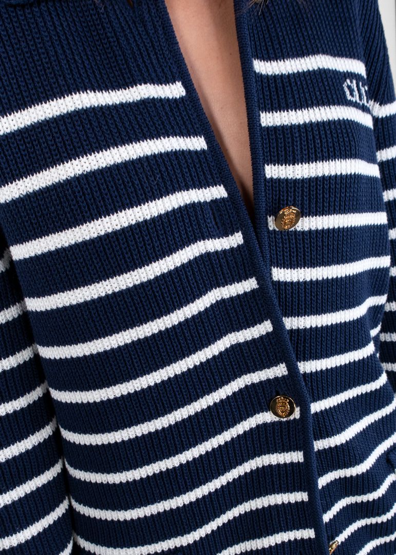 Gucci Navy And Ivory Striped Knit Cardigan