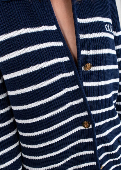 Gucci Navy And Ivory Striped Knit Cardigan
