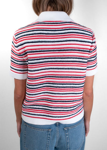 Gucci Red White And Blue Striped Knit Polo Shirt