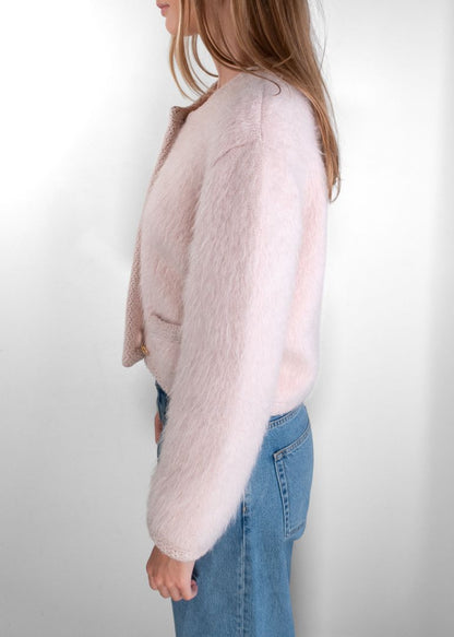 Celine Light Pale Pink Fuzzy Mohair Cropped Jacket