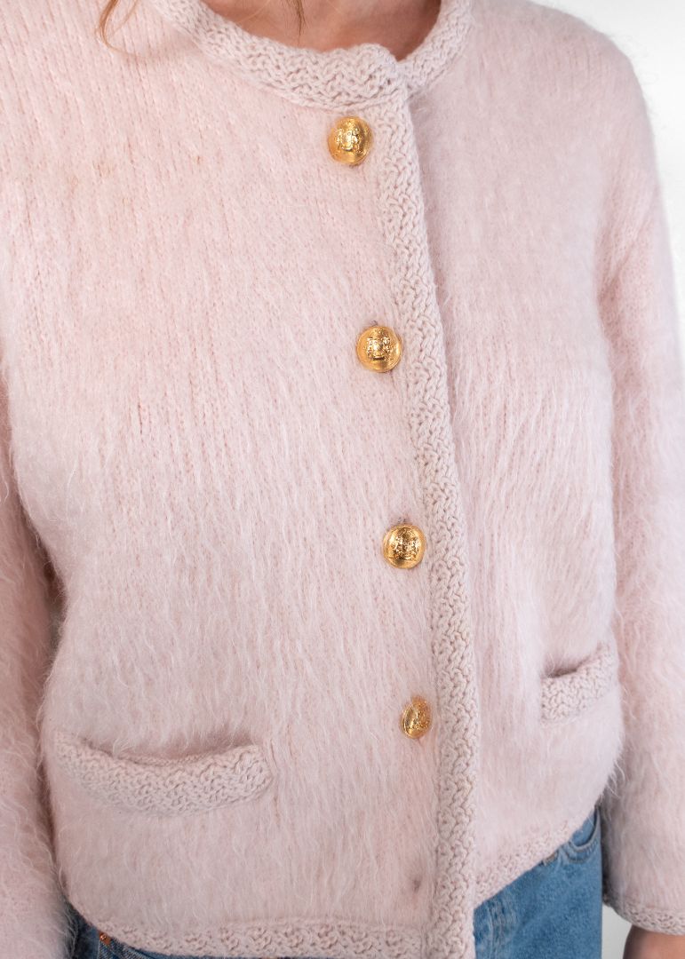 Celine Light Pale Pink Fuzzy Mohair Cropped Jacket
