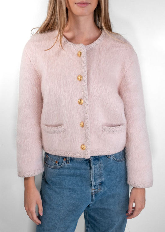 Celine Light Pale Pink Fuzzy Mohair Cropped Jacket