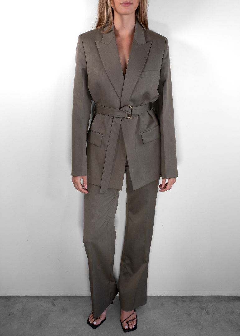 Victoria Beckham Olive Green Pant And Blazer Set