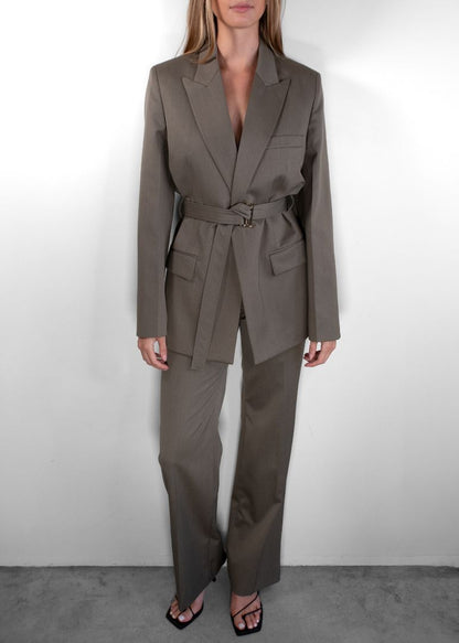 Victoria Beckham Olive Green Pant And Blazer Set