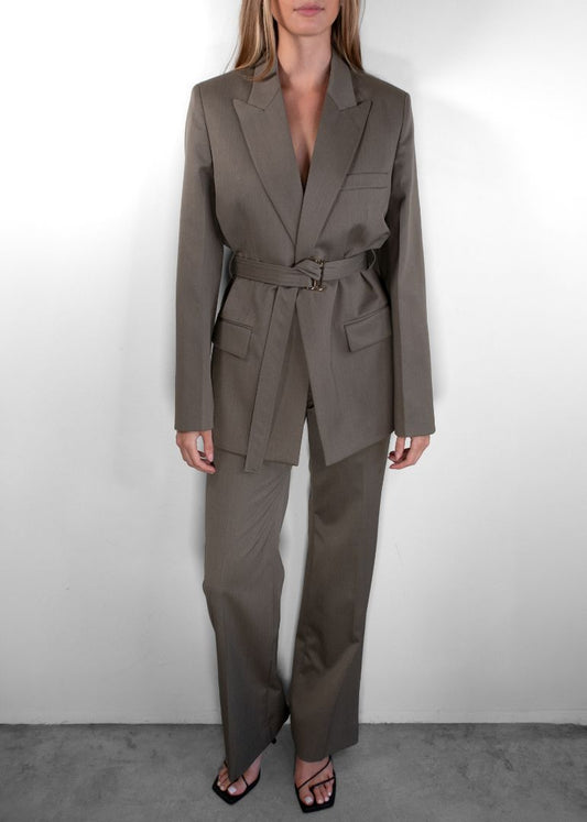 Victoria Beckham Olive Green Pant And Blazer Set