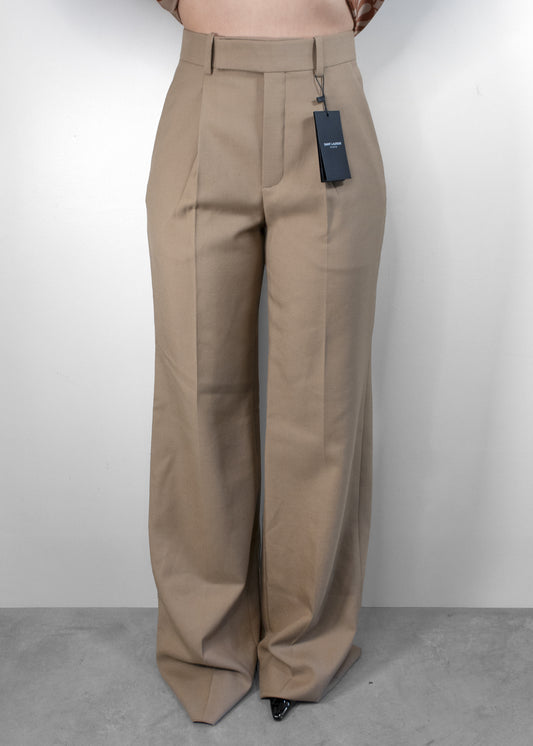 Saint Laurent Beige Pleated Front Wide-Leg Trouser Pants