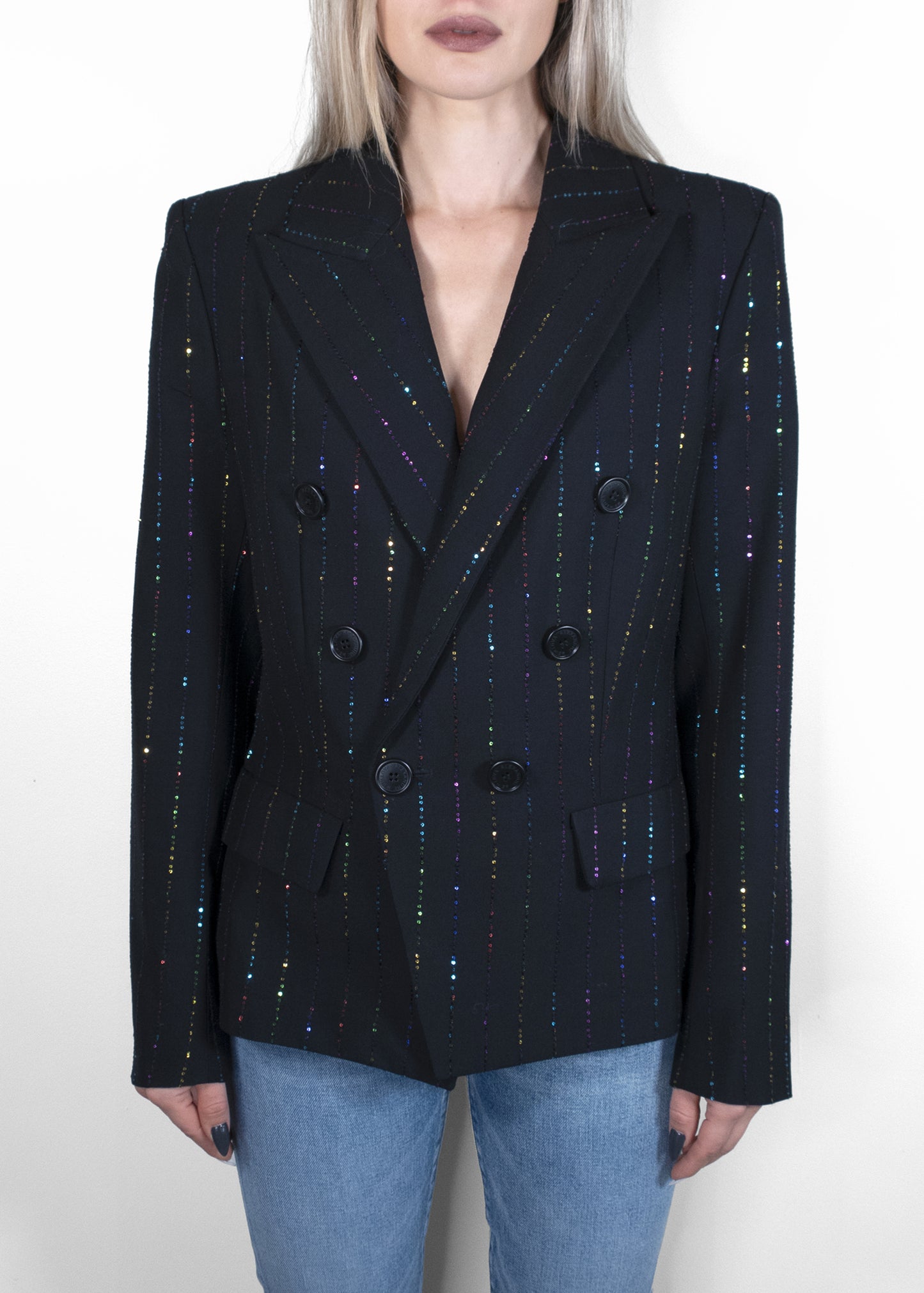 Alexandre Vauthier Sequin Pinstripe Long Oversized Blazer