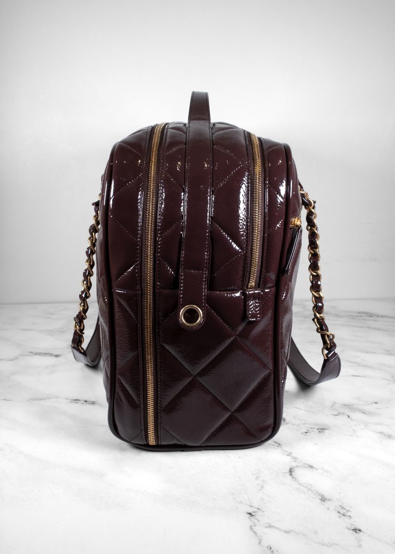 Chanel Burgundy Patent Leather Travel Bag