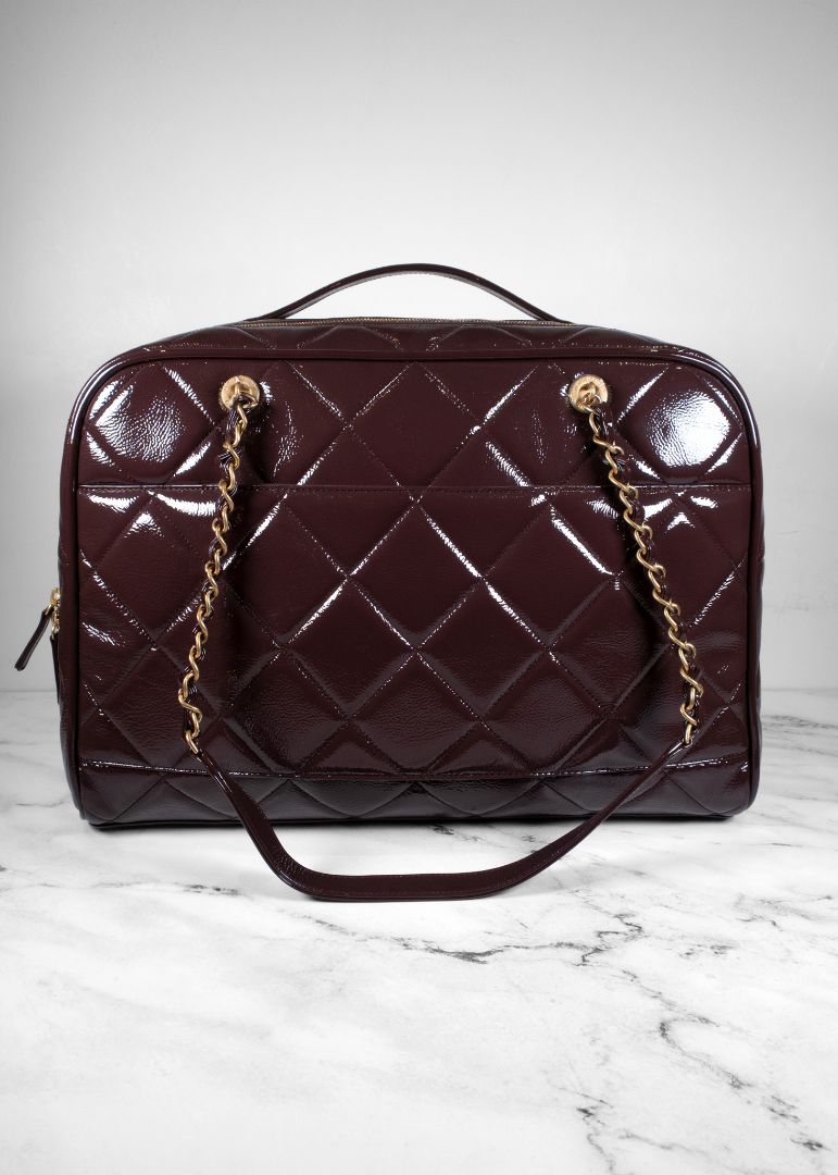 Chanel Burgundy Patent Leather Travel Bag