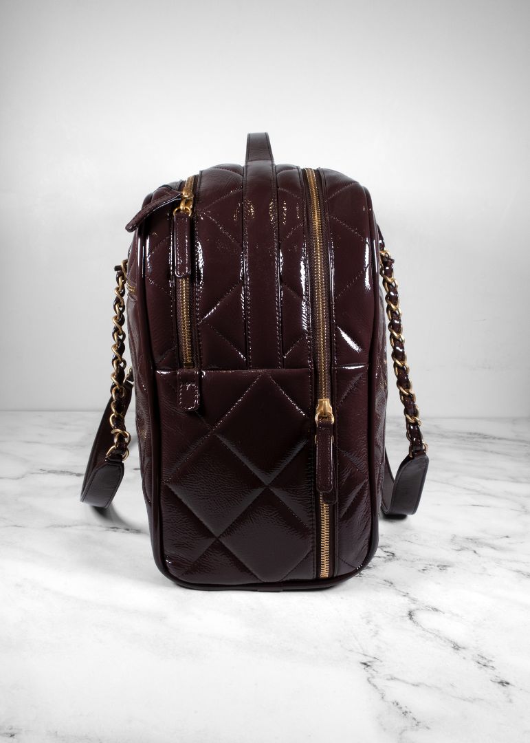 Chanel Burgundy Patent Leather Travel Bag