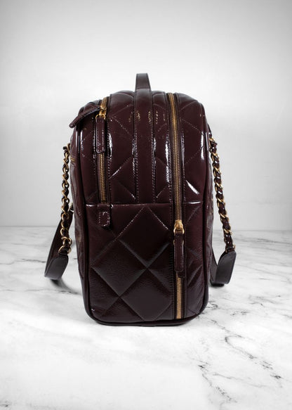 Chanel Burgundy Patent Leather Travel Bag