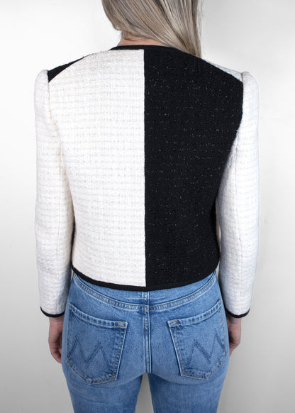 Saint Laurent Cropped Two-tone Metallic Tweed Jacket