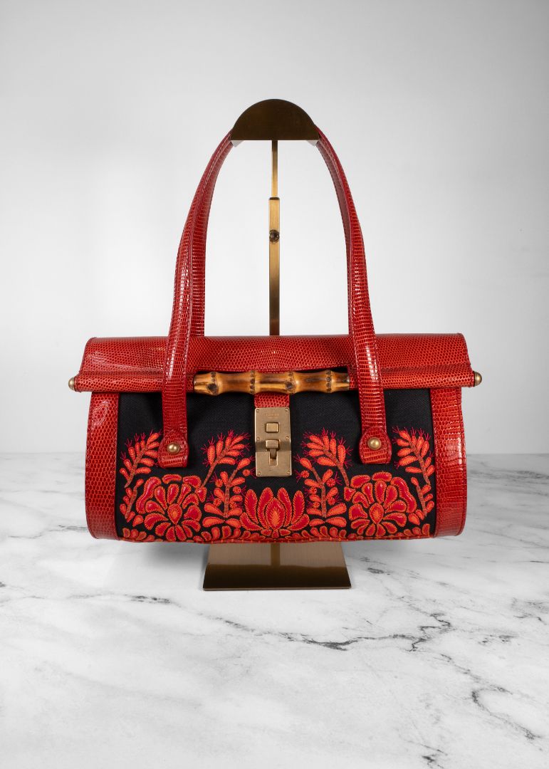Gucci Tom Ford Embroidered Bamboo Bullet Bag