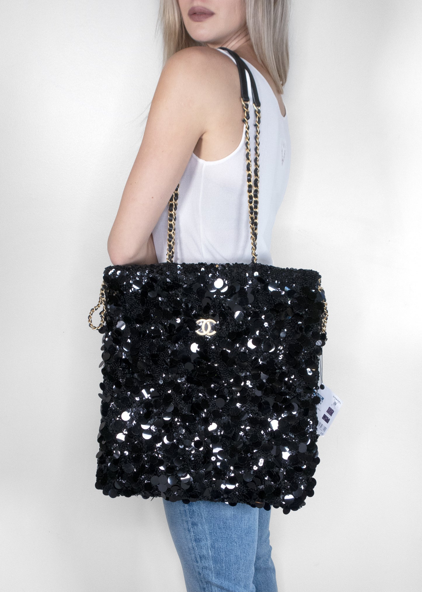 Chanel Sequin Shopping Tote Black