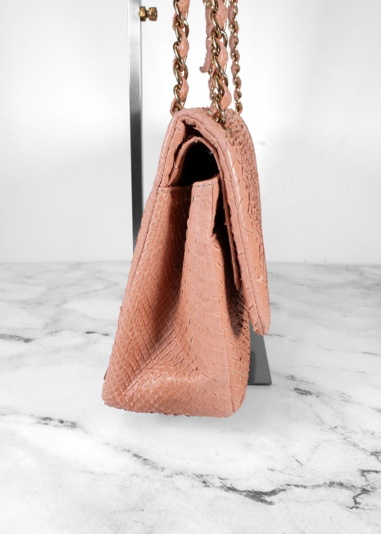 Chanel Pink Python Flap Bag With Gold Hardware