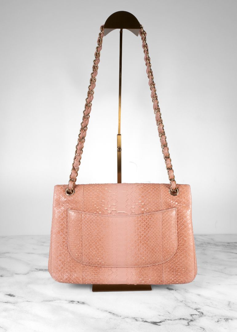 Chanel Pink Python Flap Bag With Gold Hardware