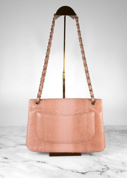 Chanel Pink Python Flap Bag With Gold Hardware