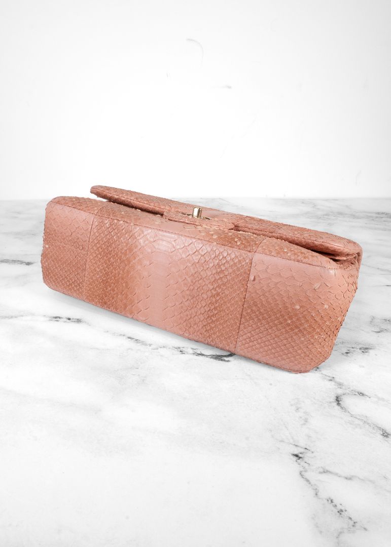 Chanel Pink Python Flap Bag With Gold Hardware