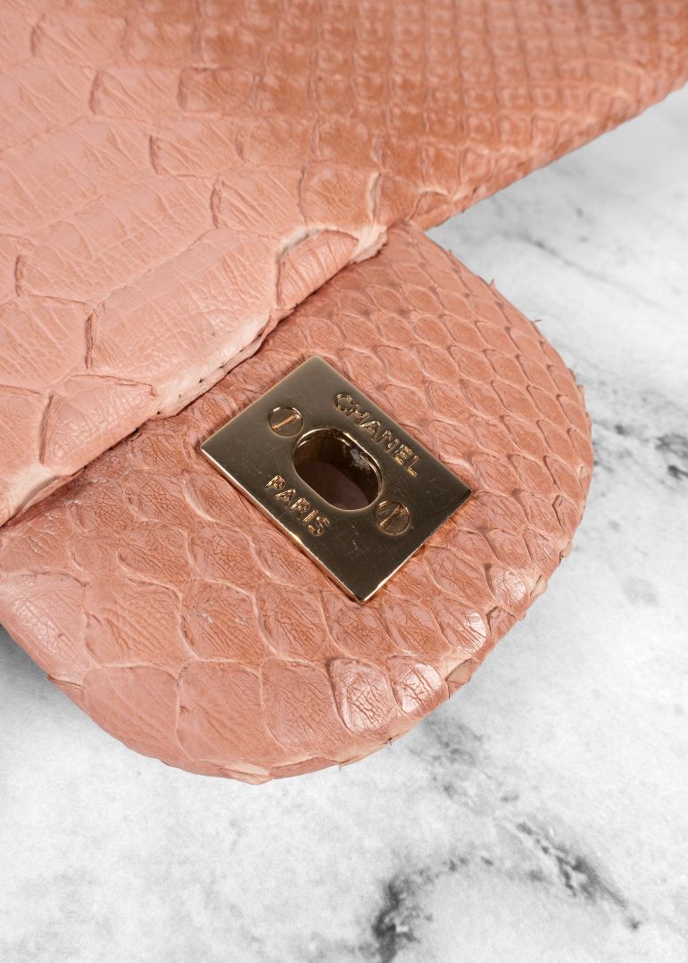 Chanel Pink Python Flap Bag With Gold Hardware