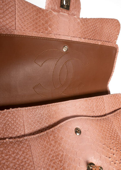 Chanel Pink Python Flap Bag With Gold Hardware