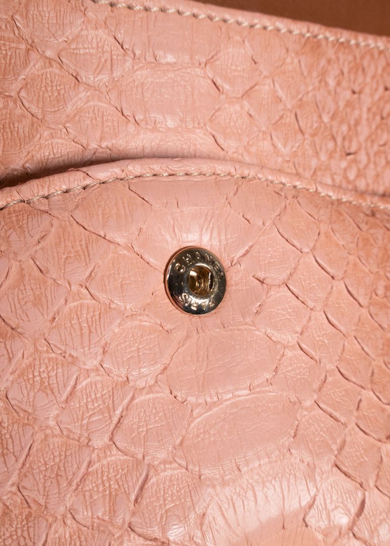 Chanel Pink Python Flap Bag With Gold Hardware