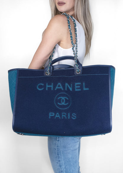 Chanel Deauville Coco Mark Navy Blue Tote Bag