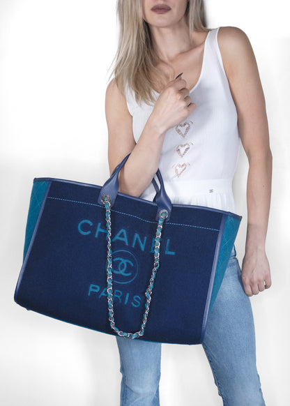 Chanel Deauville Coco Mark Navy Blue Tote Bag