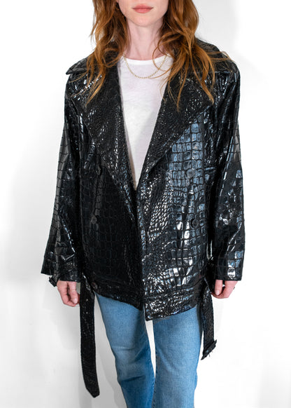 Saint Laurent Croc Embossed Lacquered Jacket