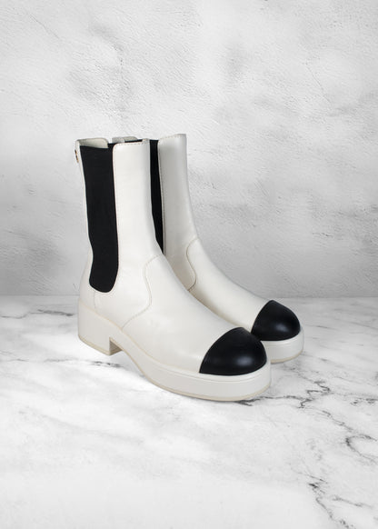 Chanel Leather Colorblock Pattern Chelsea Boots