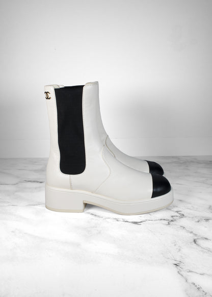 Chanel Leather Colorblock Pattern Chelsea Boots