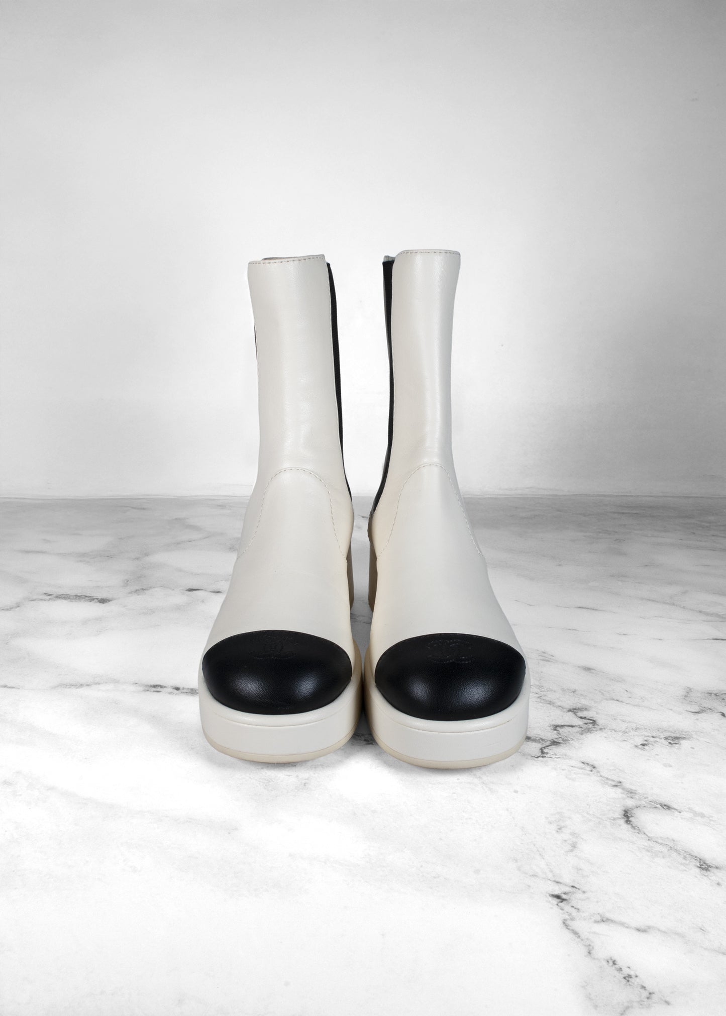 Chanel Leather Colorblock Pattern Chelsea Boots