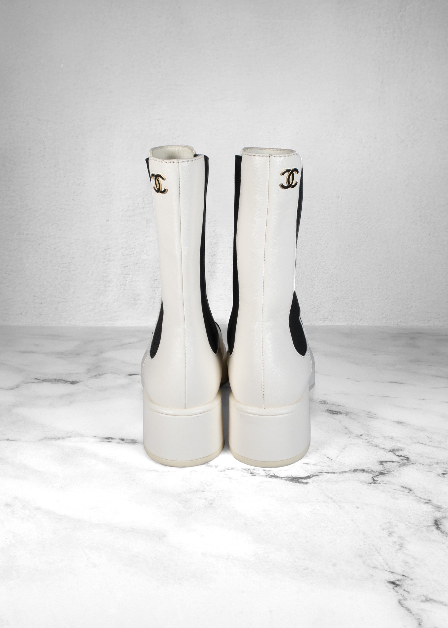 Chanel Leather Colorblock Pattern Chelsea Boots