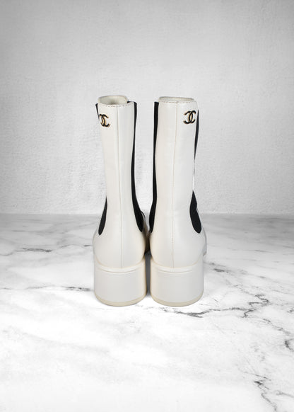 Chanel Leather Colorblock Pattern Chelsea Boots