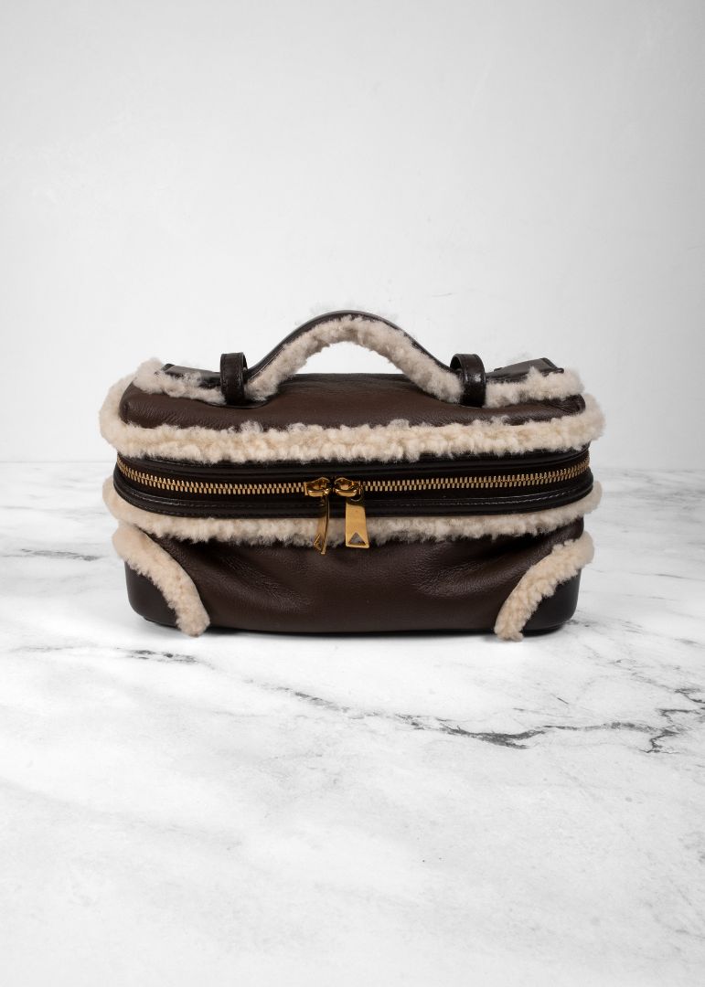 Bottega Veneta Small Brown Leather Bang Bang Bag With Shearling Trim