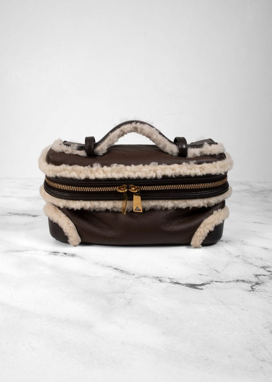 Bottega Veneta Small Brown Leather Bang Bang Bag With Shearling Trim