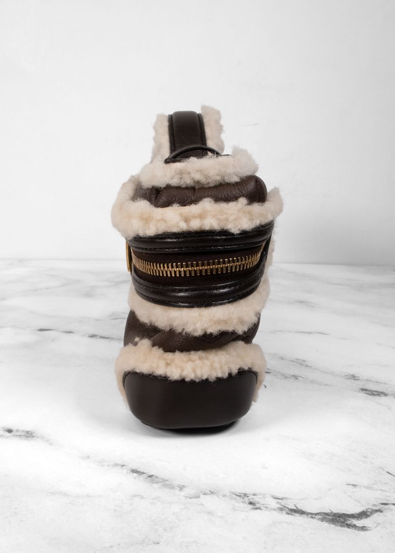 Bottega Veneta Small Brown Leather Bang Bang Bag With Shearling Trim