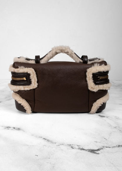 Bottega Veneta Small Brown Leather Bang Bang Bag With Shearling Trim