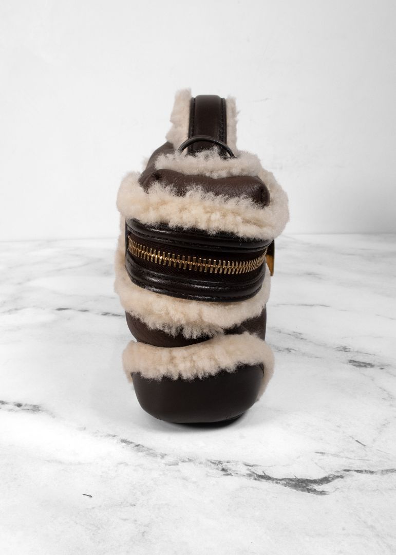 Bottega Veneta Small Brown Leather Bang Bang Bag With Shearling Trim