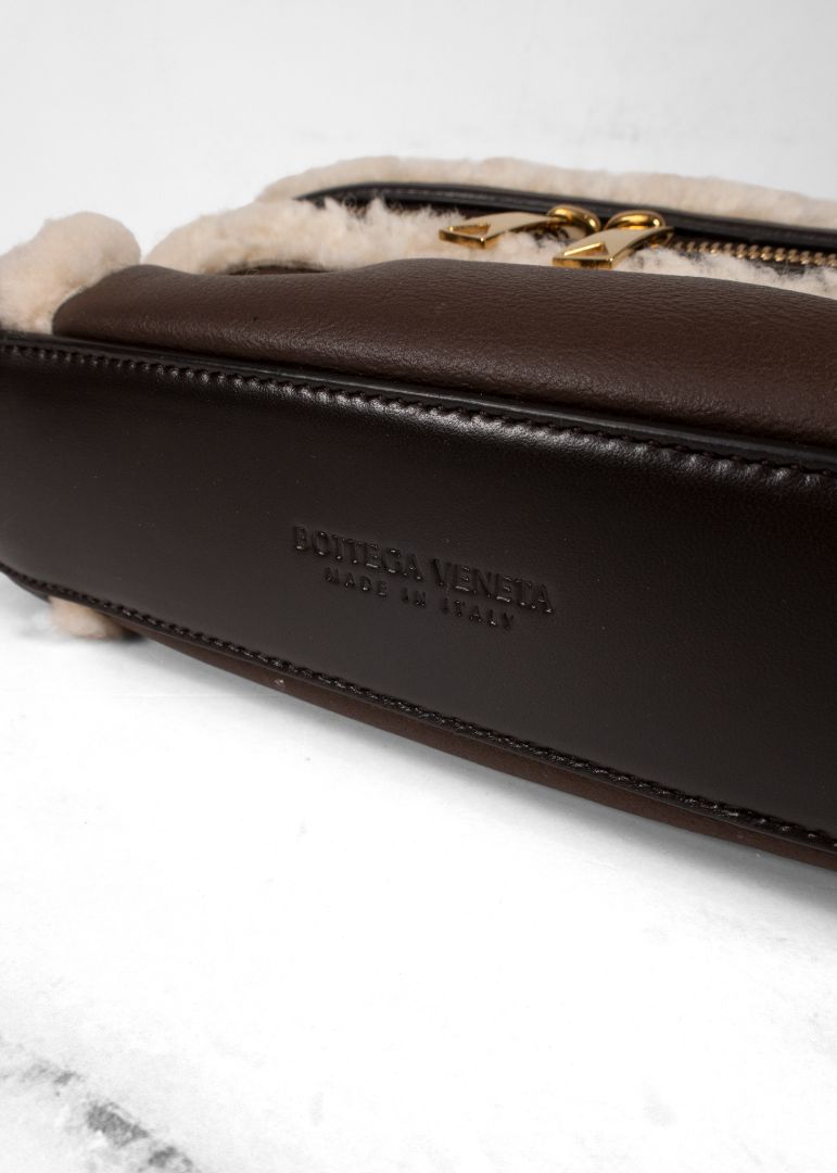 Bottega Veneta Small Brown Leather Bang Bang Bag With Shearling Trim