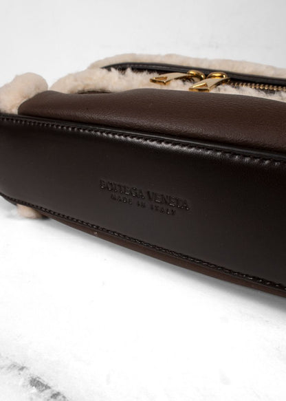 Bottega Veneta Small Brown Leather Bang Bang Bag With Shearling Trim